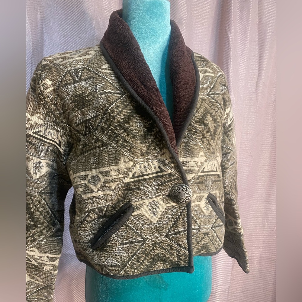 Vintage Aztec sweater/coat in light green - Picture 2 of 4
